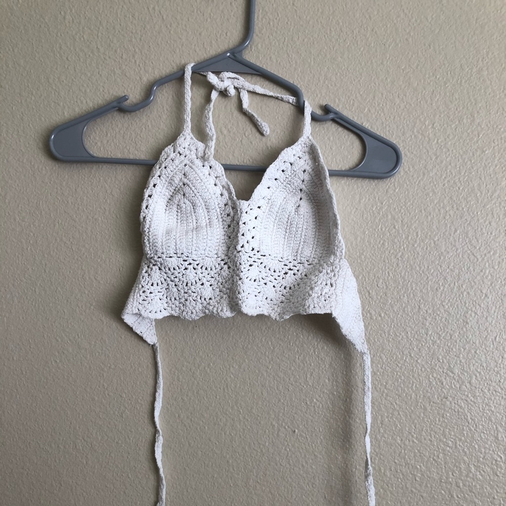 White crochet crop tank